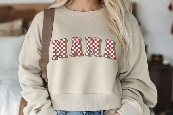 Checkered Christmas Mama PNG Mom Varsity Graphics & T-Shirt Designs