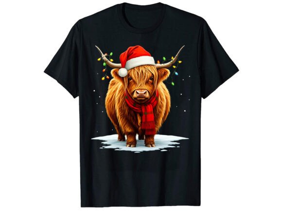 Christmas Scottish Highland Cow Wrapped Graphics for T-Shirt Designs