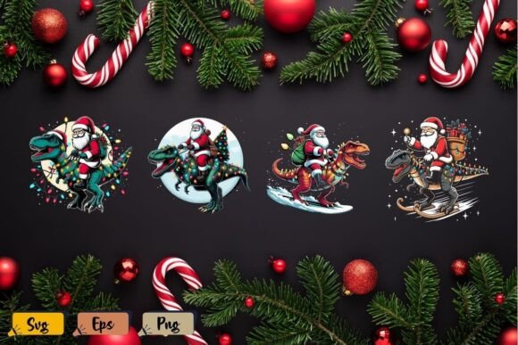 Santa s Prehistoric Christmas Ride Graphics for T-Shirt Designs